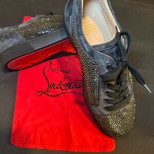 Christian Louboutin Men's Louis Junior Strass Rhinestone Suede Low-Top Sneakers